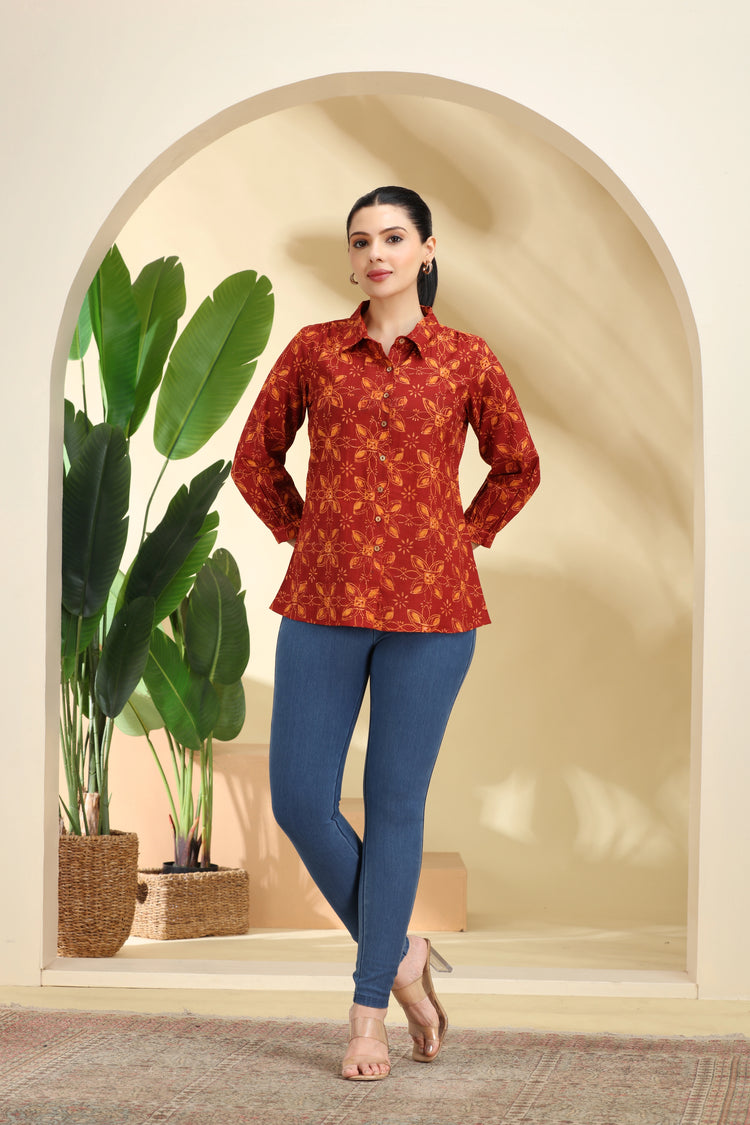 Rust Printed Cotton Tunic for women