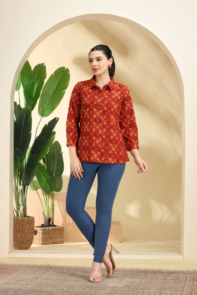 Rust Printed Cotton Tunic for women