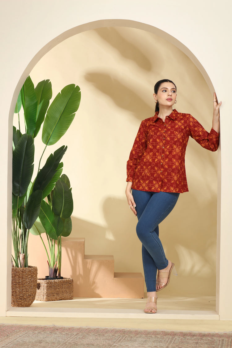 Rust Printed Cotton Tunic for women