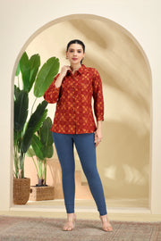 Rust Printed Cotton Tunic for women