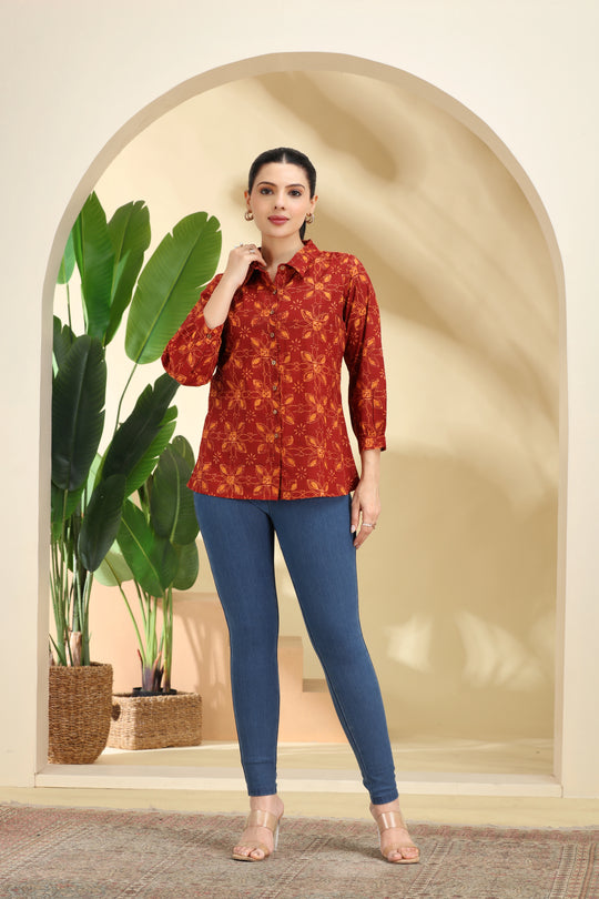 Rust Printed Cotton Tunic for women