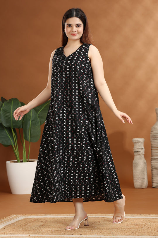 Black Flex Cotton A Line Printed Sleeveless Kurta for women and girl