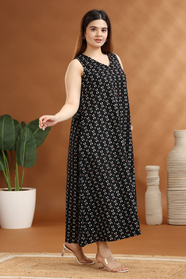 Black Flex Cotton A Line Printed Sleeveless Kurta for women and girl