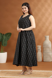 Black Flex Cotton A Line Printed Sleeveless Kurta for women and girl
