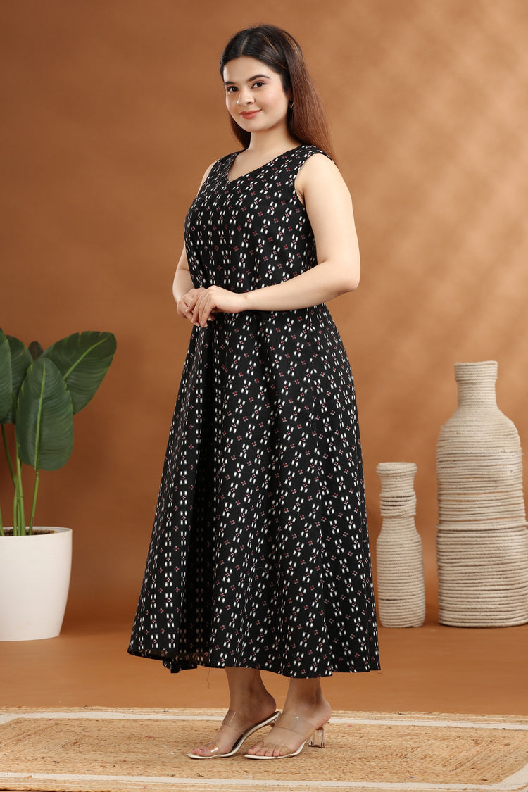 Black Flex Cotton A Line Printed Sleeveless Kurta for women and girl