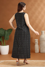 Black Flex Cotton A Line Printed Sleeveless Kurta for women and girl