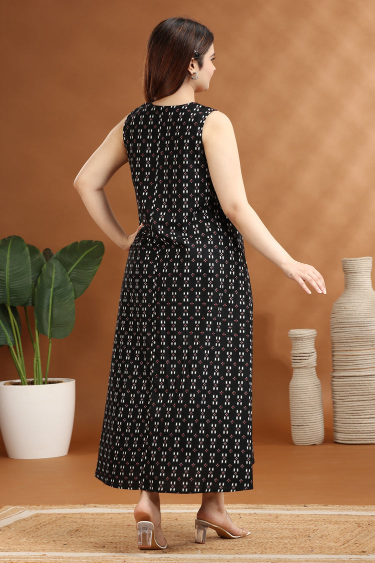 Black Flex Cotton A Line Printed Sleeveless Kurta for women and girl