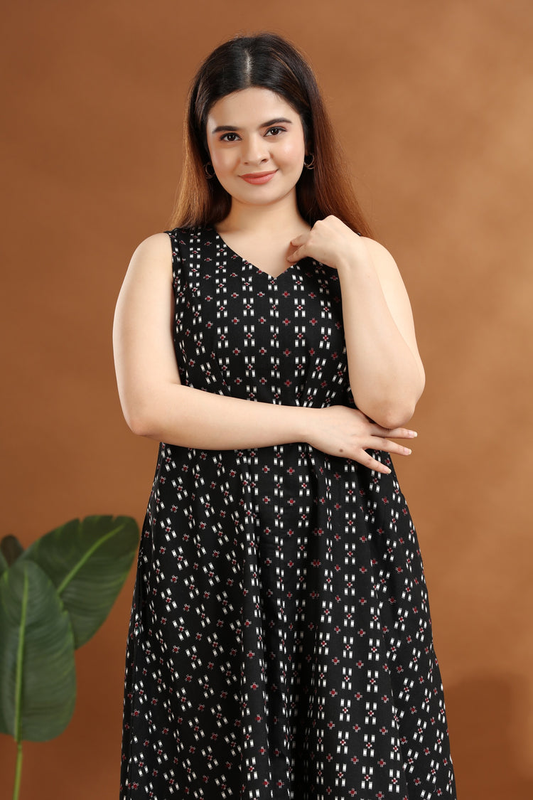 Black Flex Cotton A Line Printed Sleeveless Kurta for women and girl