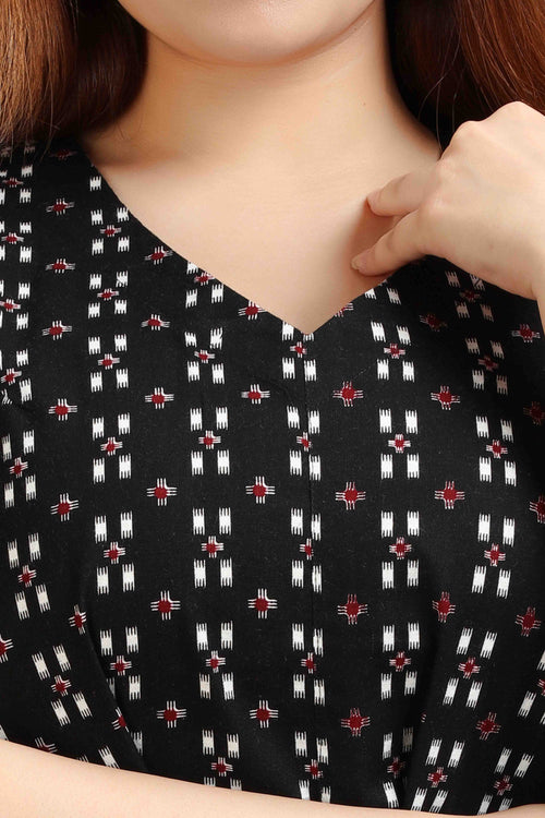 Black Flex Cotton A Line Printed Sleeveless Kurta for women and girl