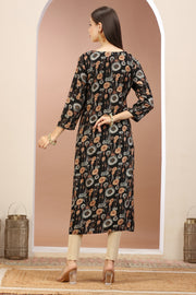 Black & Beige Rayon Embroidered Straight Kurta