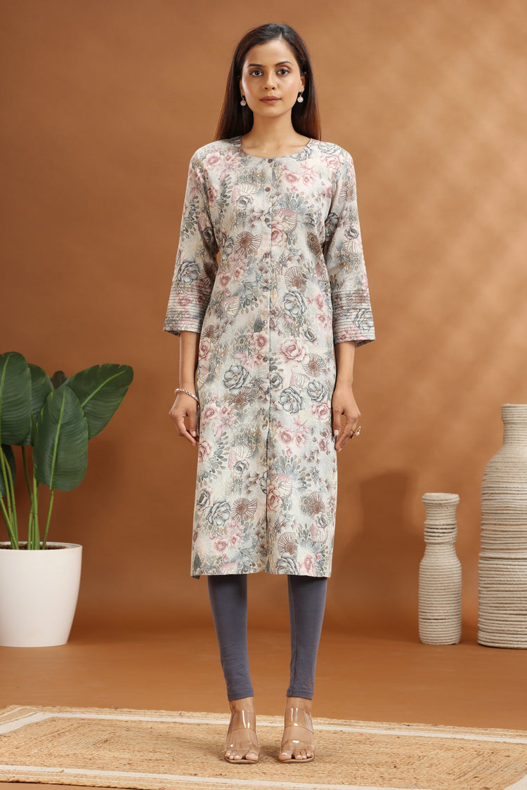 Gray Jaipuri Cotton Straight Printed Kurta