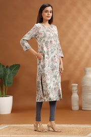 Gray Jaipuri Cotton Straight Printed Kurta