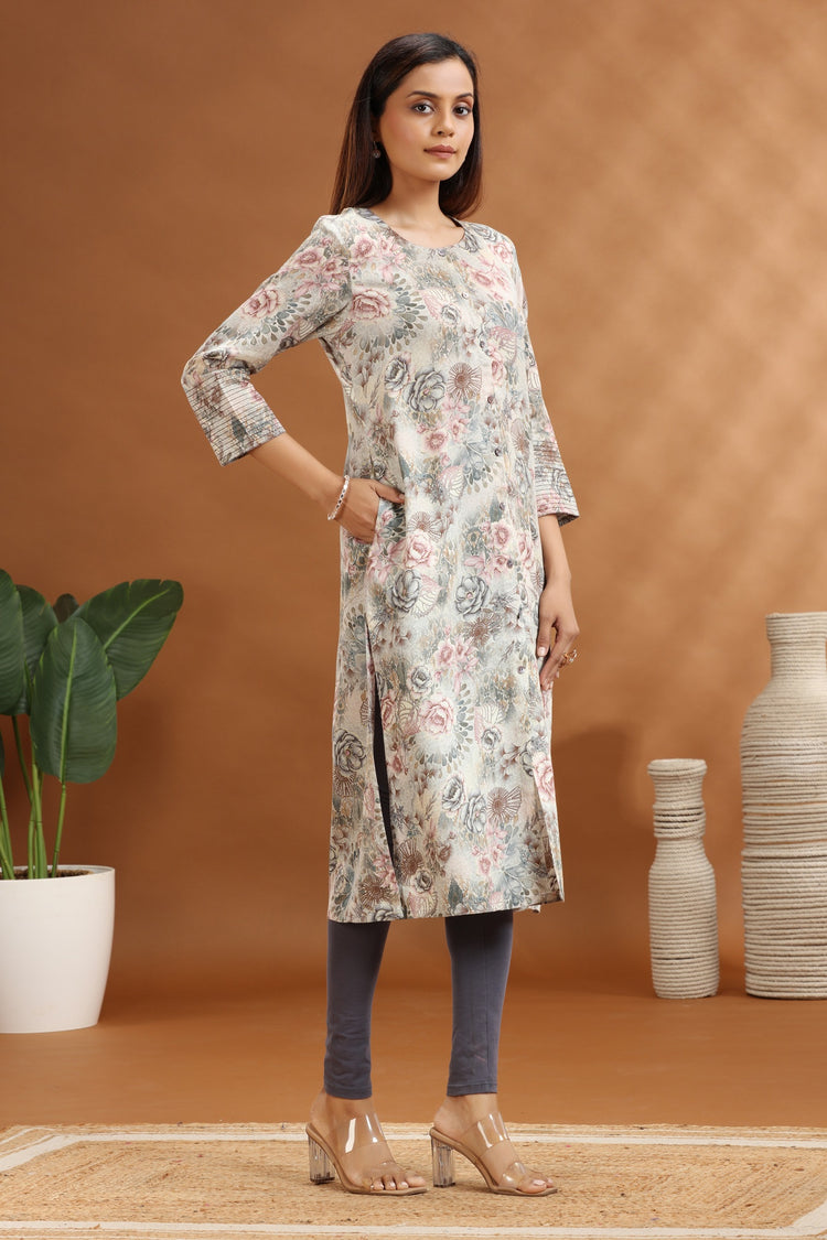 Gray Jaipuri Cotton Straight Printed Kurta