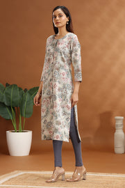 Gray Jaipuri Cotton Straight Printed Kurta