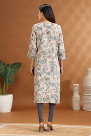 Gray Jaipuri Cotton Straight Printed Kurta