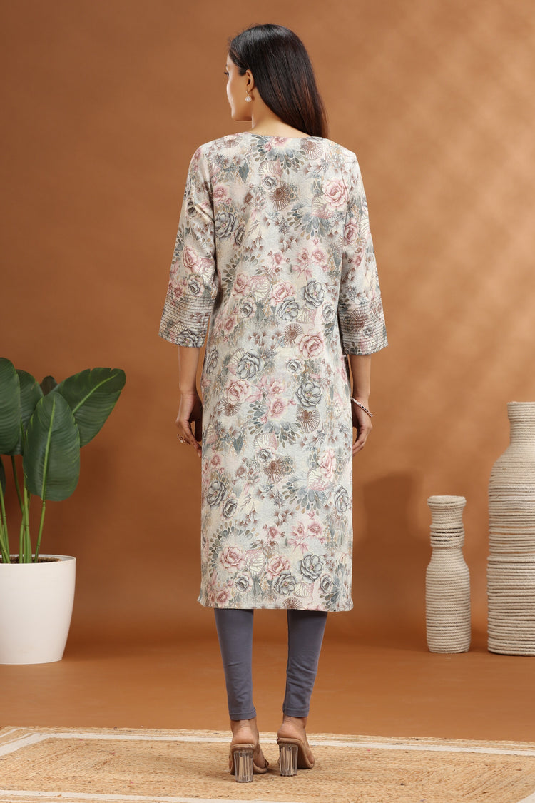 Gray Jaipuri Cotton Straight Printed Kurta