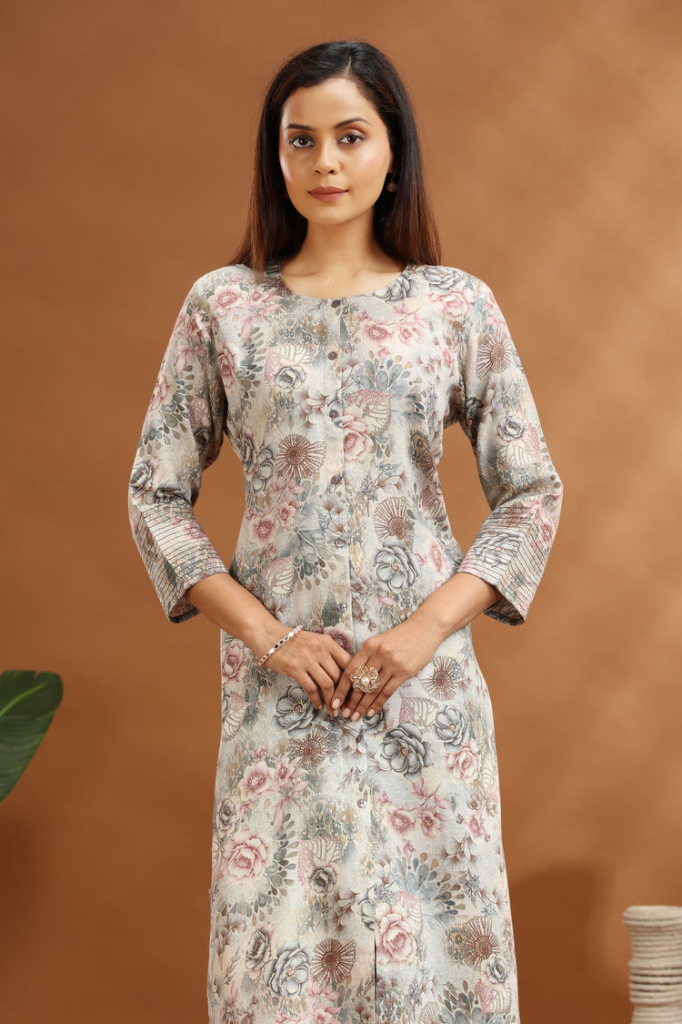 Gray Jaipuri Cotton Straight Printed Kurta