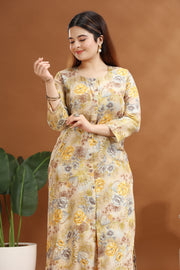 Yellow Jaipuri Cotton Straight Printed Kurta