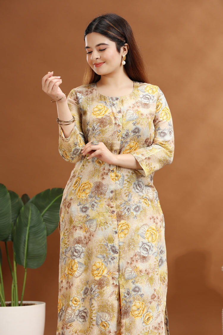Yellow Jaipuri Cotton Straight Printed Kurta