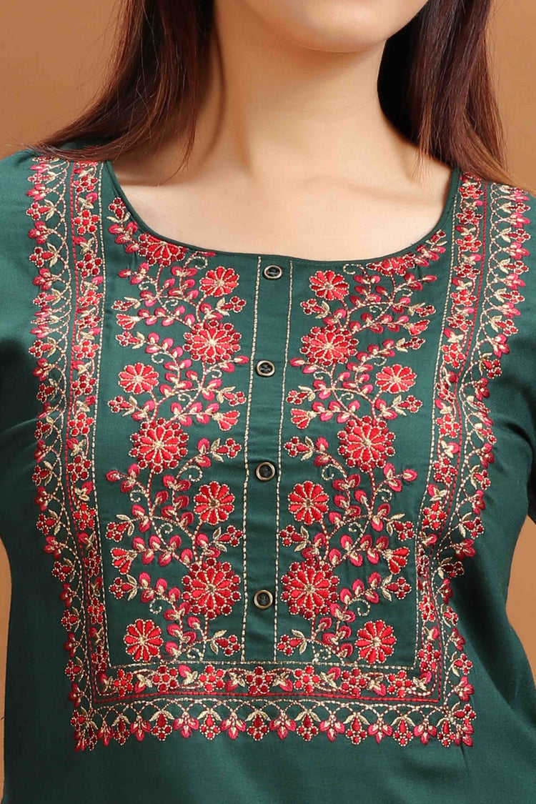 Emerald Green Rayon Embroidered Straight Kurta for women / girl