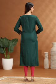 Emerald Green Rayon Embroidered Straight Kurta for women / girl