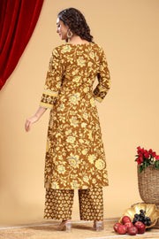 Mehandi Green Jaipuri Cotton Straight Printed Kurta Pant Suit Set