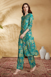 Sea Green Viscose Printed Straight Kurta Pant Co ord Set