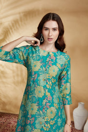 Sea Green Viscose Printed Straight Kurta Pant Co ord Set