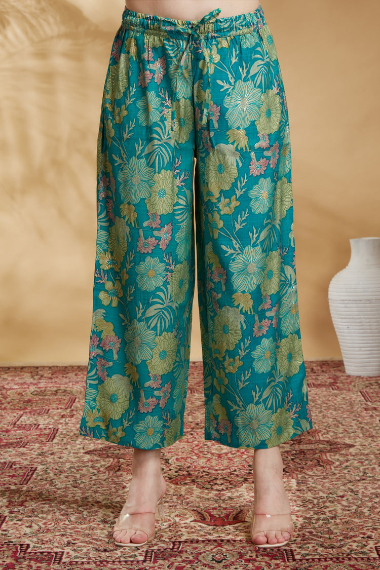 Sea Green Viscose Printed Straight Kurta Pant Co ord Set