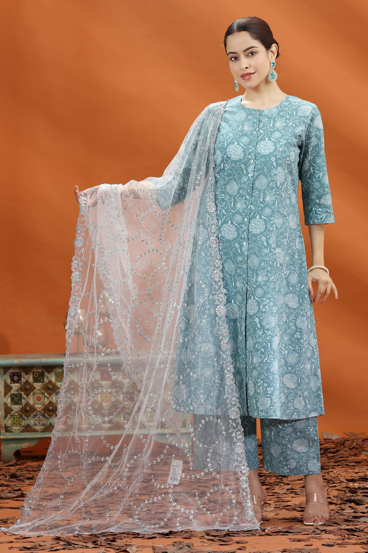 Silver Net Embroidered Dupatta for women and girls