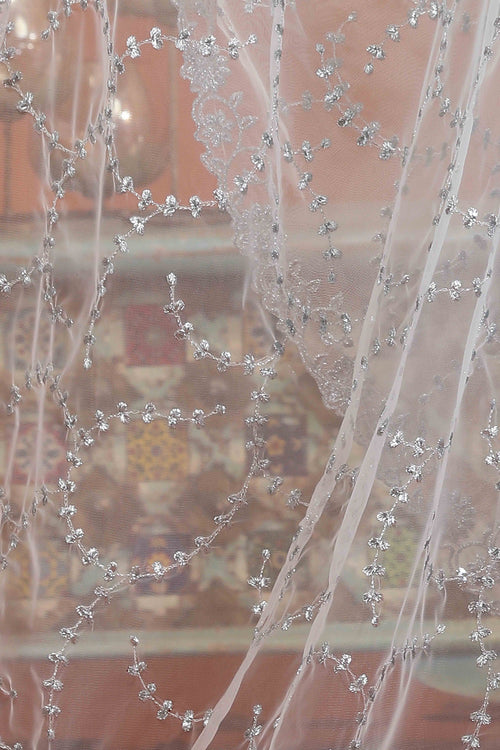 Silver Net Embroidered Dupatta for women and girls