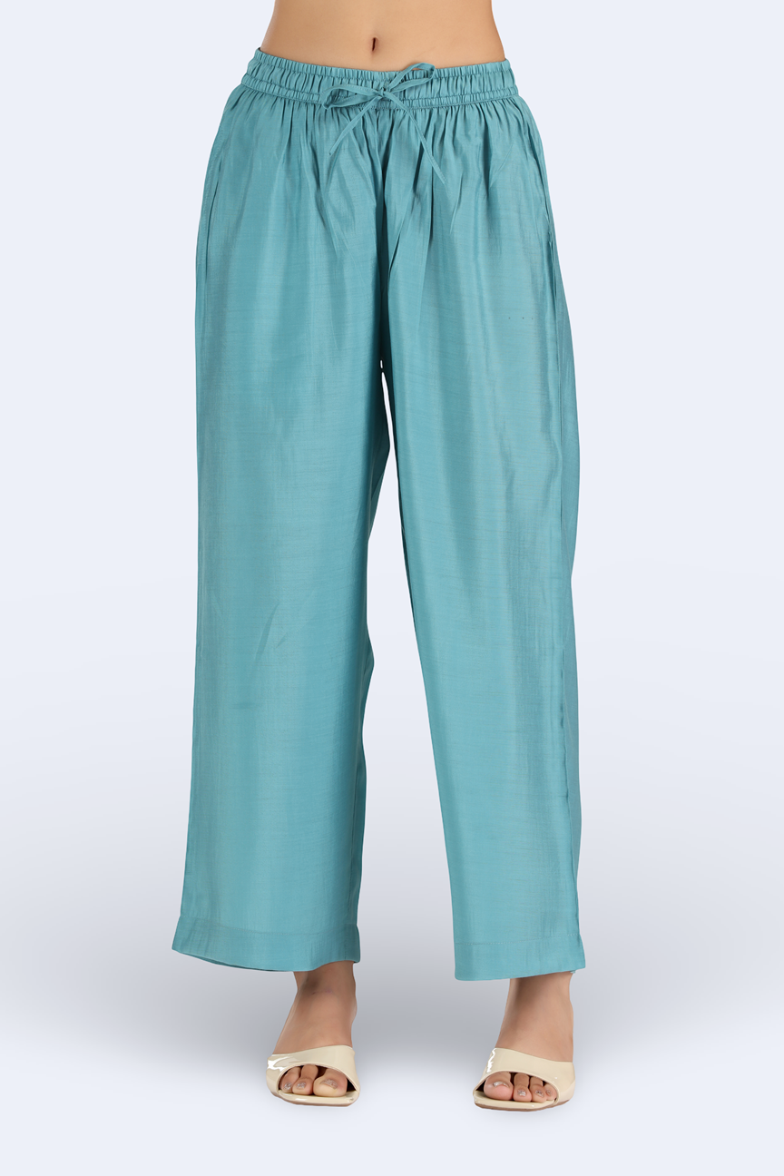 Sky Blue Chanderi Embroidered Straight Kurta Pant and Dupatta Suit Set