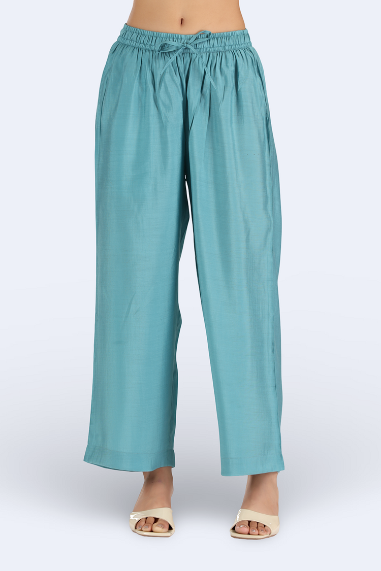 Sky Blue Chanderi Embroidered Straight Kurta Pant and Dupatta Suit Set