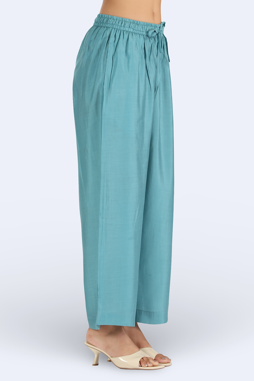 Sky Blue Chanderi Embroidered Straight Kurta Pant and Dupatta Suit Set