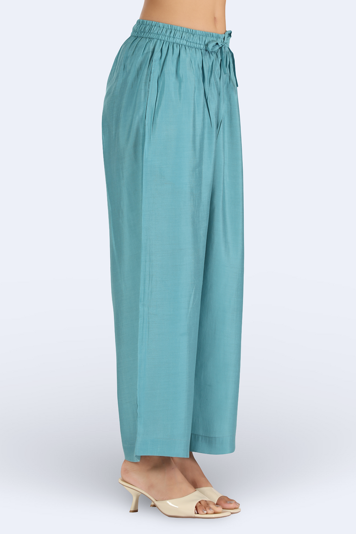 Sky Blue Chanderi Embroidered Straight Kurta Pant and Dupatta Suit Set