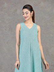 Sky Blue Chevron Printed Flared Dress