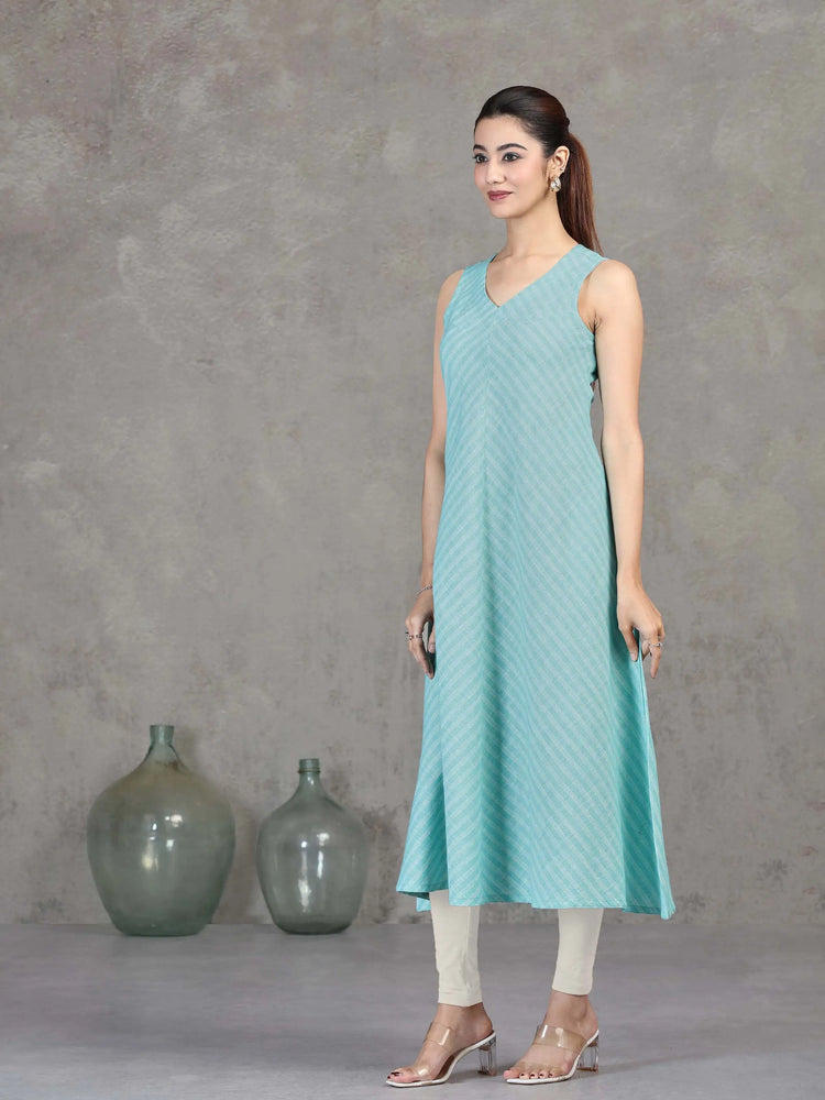 Sky Blue Chevron Printed Flared Dress