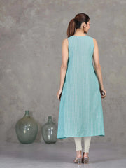 Sky Blue Chevron Printed Flared Dress