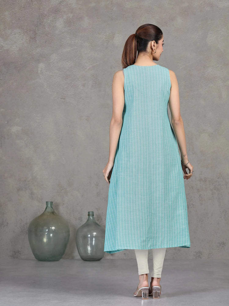 Sky Blue Chevron Printed Flared Dress