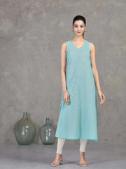 Sky Blue Chevron Printed Flared Dress