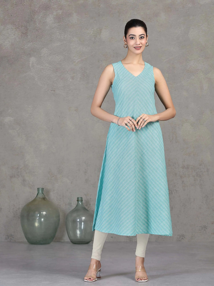 Sky Blue Chevron Printed Flared Dress