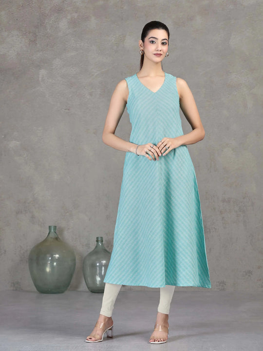 Sky Blue Chevron Printed Flared Dress