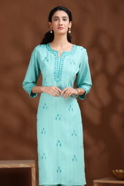 Sky Blue Embroidered Straight Cotton Co-ord Set