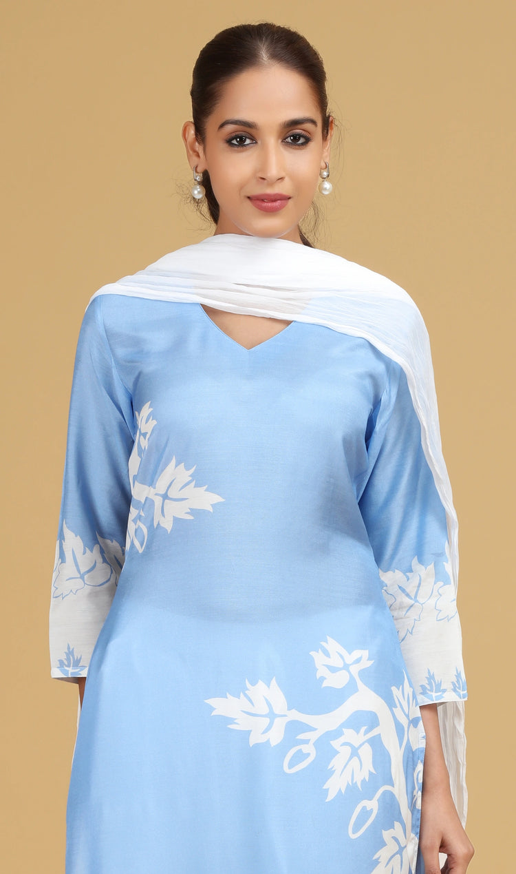 Sky Blue Printed Straight Kurta