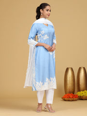 Sky Blue Printed Straight Kurta