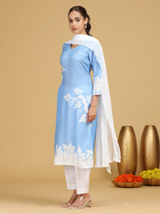 Sky Blue Printed Straight Kurta