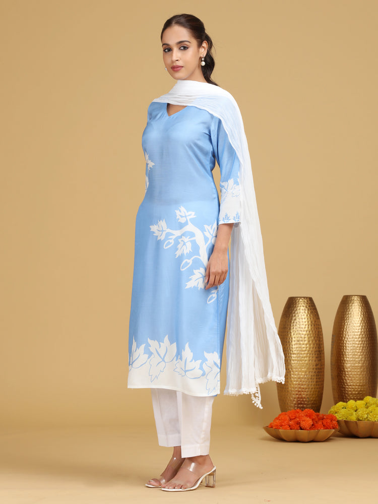 Sky Blue Printed Straight Kurta
