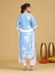 Sky Blue Printed Straight Kurta