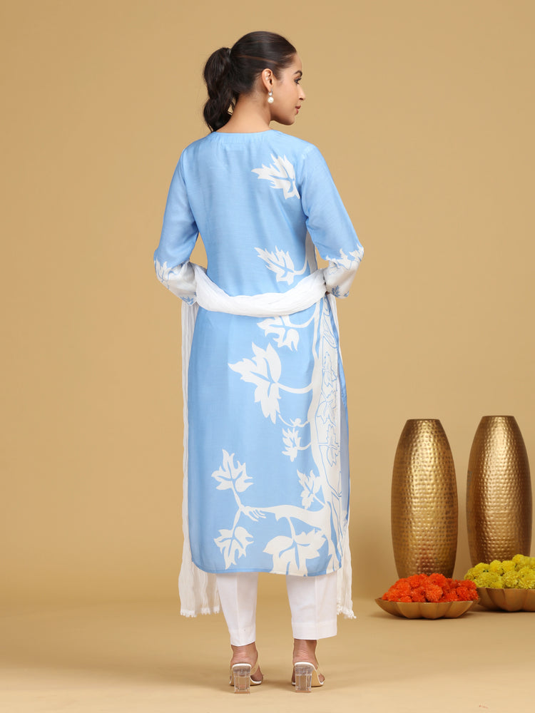 Sky Blue Printed Straight Kurta