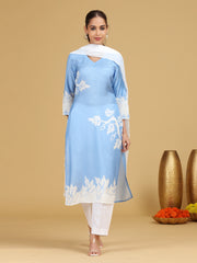 Sky Blue Printed Straight Kurta